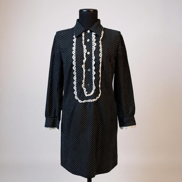 Vintage Normay Black and White Ruffled Bishop Sleeve Dress - Picture 2 of 11